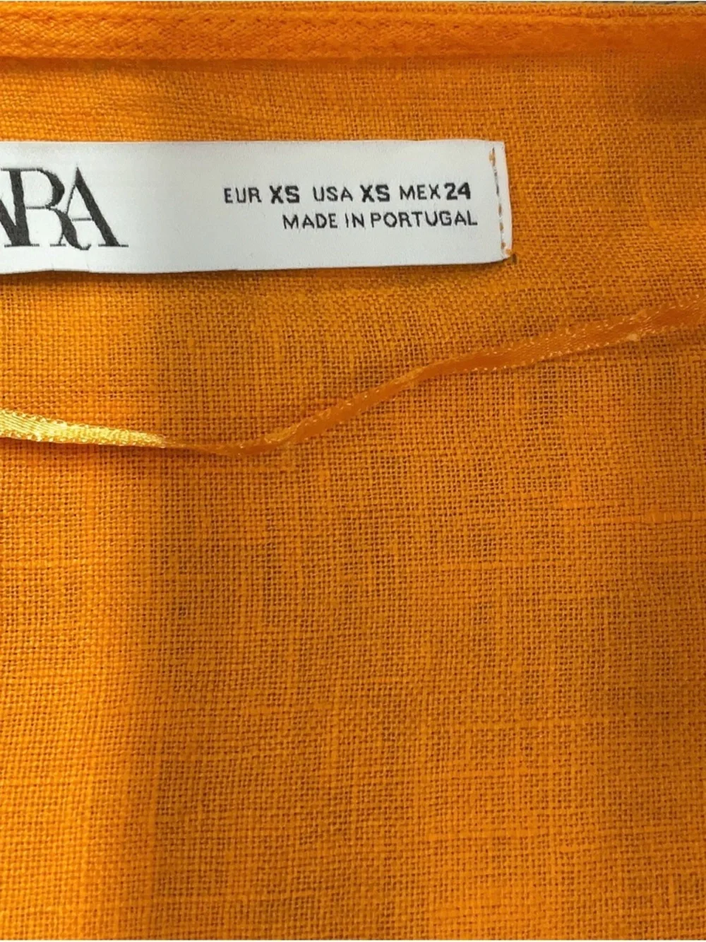 Zara Women’s Linen Orange Wrap Mini Dress with Puff Sleeves - Picture 8 of 9